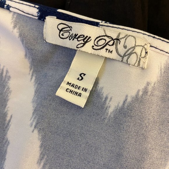 Corey P Womens Navy & White Chevron Faux Wrap Dress Size Small - Picture 4 of 5